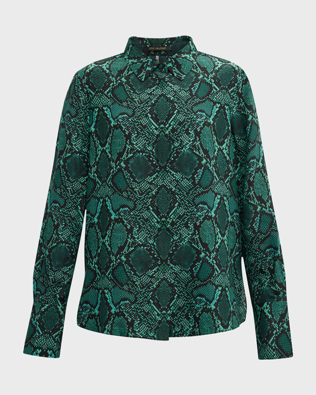 Brandy Snakeskin-Print Button-Down Silk Blous